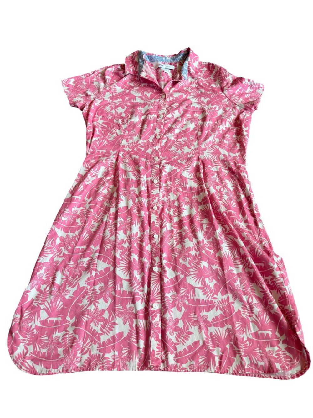 Foxcroft Button-Down Shirt Dress Pink White Floral Wrinkle Free Size 10 Women's